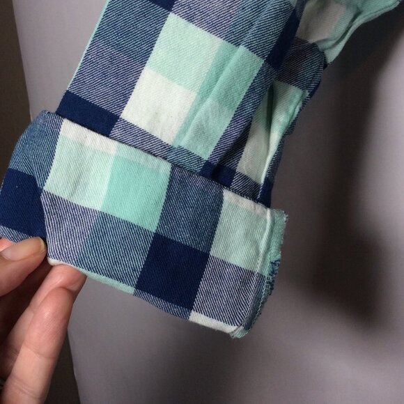 Old Navy Girls Boyfriend Fannel Shirt Blouse Top Plaid Blue/Green Size XL - Picture 4 of 8